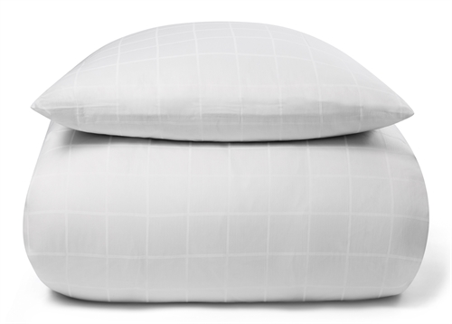 Billede af Sengetøj til dobbeltdyne 200x220 cm - Blødt, jacquardvævet bomuldssatin - Check hvid - By Night sengesæt hos Shopdyner.dk